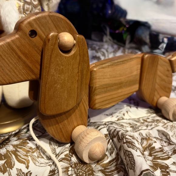 BAJO Pull Along DACHSHUND Wiener Dog 15" Wooden Toddler Pull Rolling Toy Poland - Picture 4 of 11